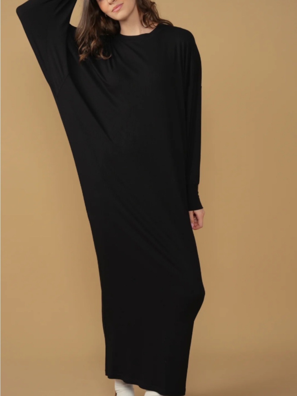 Free People Black Draped Long-Sleeve Maxi Dress